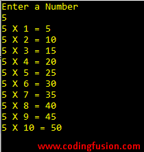 C#-Program-to-Generate-Multiplication-Table-of-a-given-integer